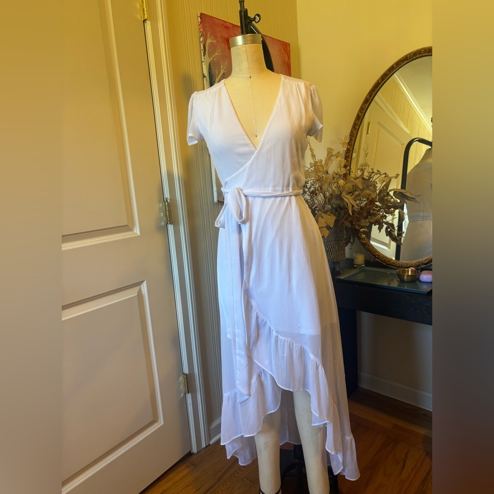 Wayf White High Low Wrap Dress